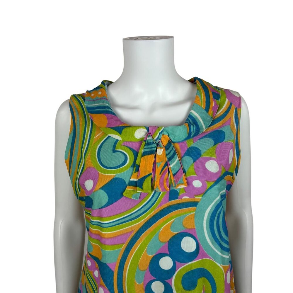 Vintage 60s Trippy Dress Womens Small Colorful Psychedelic Swirl Print Shift - Picture 4 of 10